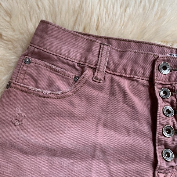 Free People Exposed Button Fly Distressed Jean Denim Shorts 27 - Picture 3 of 8
